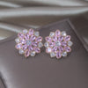 14K Gold Plated Korea Design Jewelry  pink Zircon Flowers Earrings Elegant Women Wedding Party Accessories
