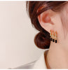 14K Gold Plated Korea Design Jewelry Three Layers Tassel Black Zircon Earring Elegant Women's Daily Work Accessories