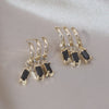 14K Gold Plated Korea Design Jewelry Three Layers Tassel Black Zircon Earring Elegant Women's Daily Work Accessories