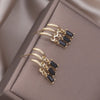 14K Gold Plated Korea Design Jewelry Three Layers Tassel Black Zircon Earring Elegant Women's Daily Work Accessories