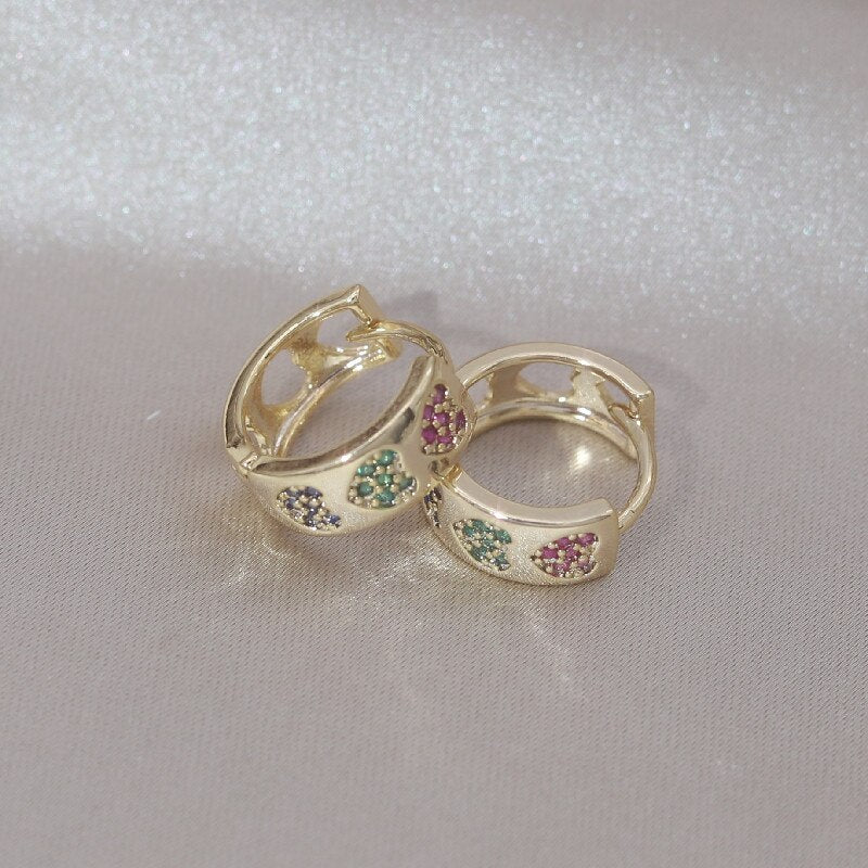 14K Gold plated Korea Design Jewelry Simple Colored Zircon Love small Earring Elegant Women's Daily Work Accessories