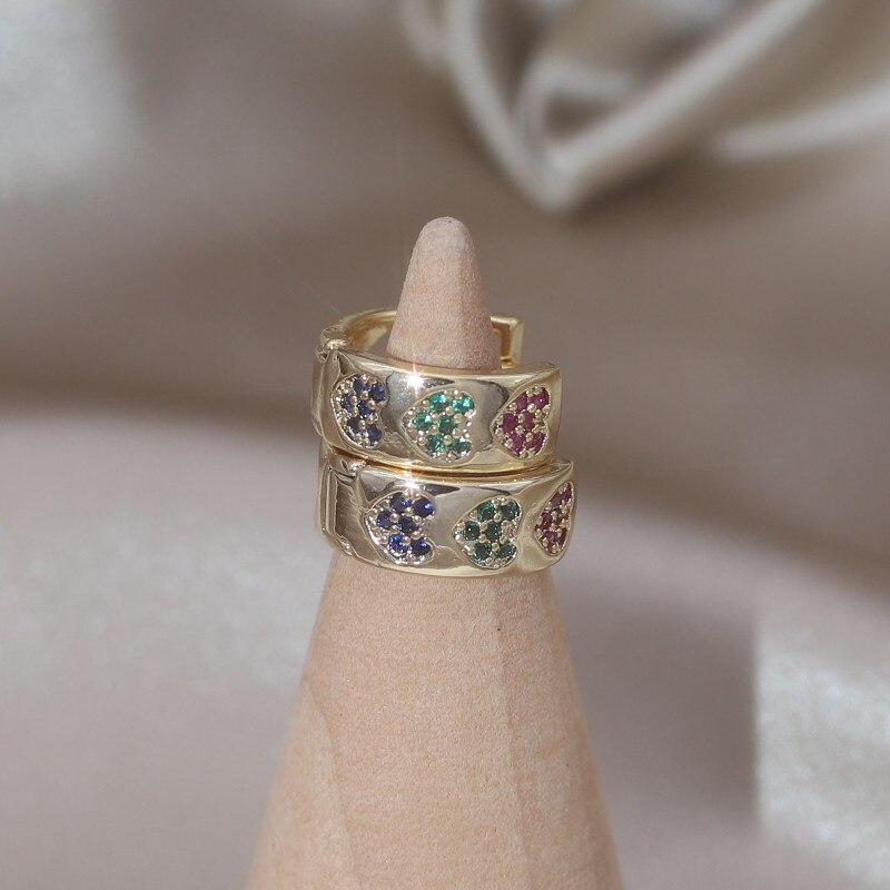 14K Gold plated Korea Design Jewelry Simple Colored Zircon Love small Earring Elegant Women's Daily Work Accessories