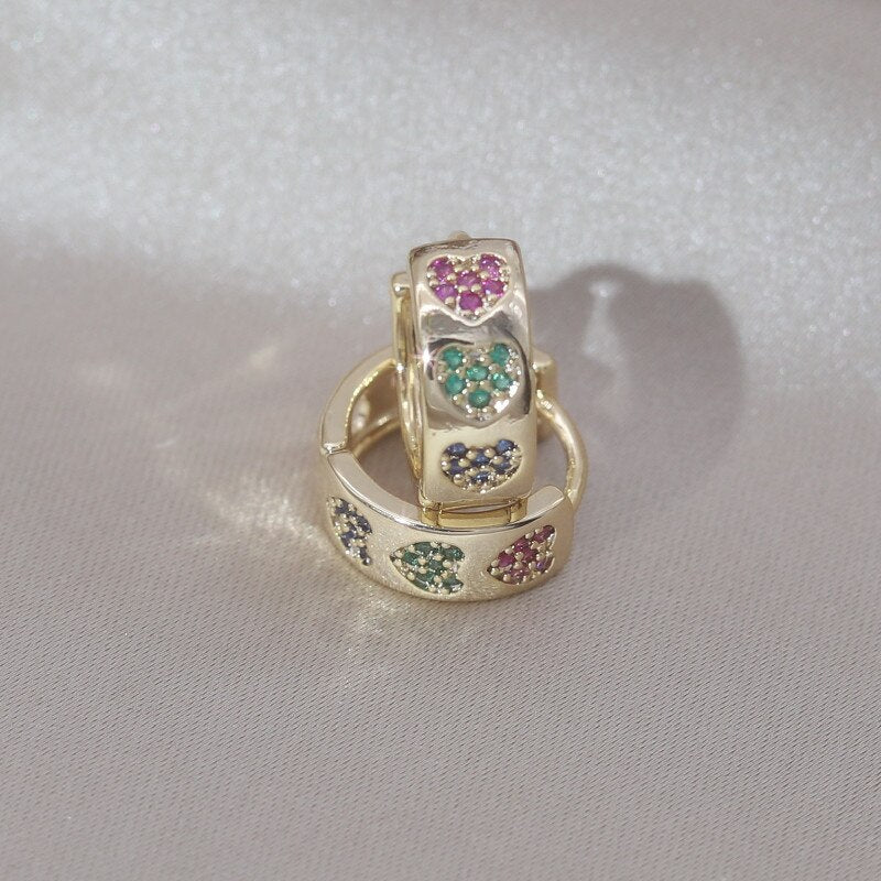 14K Gold plated Korea Design Jewelry Simple Colored Zircon Love small Earring Elegant Women's Daily Work Accessories