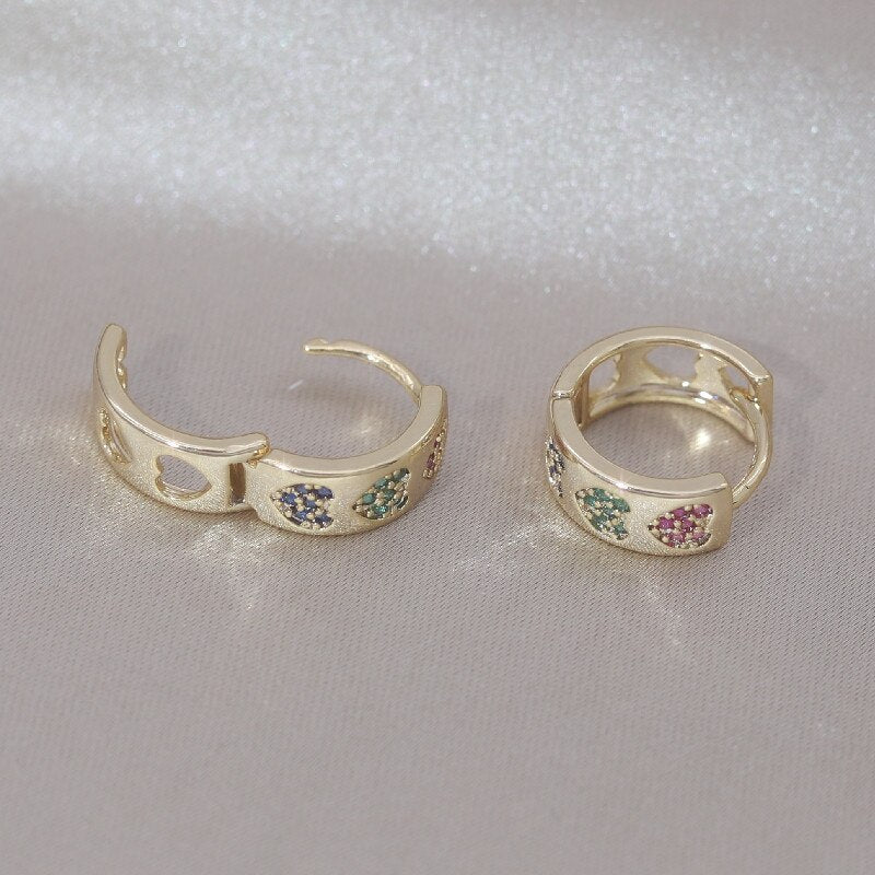 14K Gold plated Korea Design Jewelry Simple Colored Zircon Love small Earring Elegant Women's Daily Work Accessories