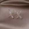14K Gold plating Korea Jewelry Exquisite AAA Zircon Simple Cross Earrings Elegant Urban Women's Daily Work Earrings