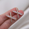 14K Gold plating Korea Jewelry Exquisite AAA Zircon Simple Cross Earrings Elegant Urban Women's Daily Work Earrings