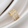 14K Real Gold plating Korea Design Jewelry Exquisite AAA Zircon Multilayer Open Ring Elegant Women Prom Party Ring