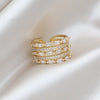 14K Real Gold plating Korea Design Jewelry Exquisite AAA Zircon Multilayer Open Ring Elegant Women Prom Party Ring