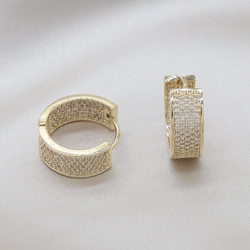 14K Real Gold plating Korea Design Jewelry  Full Zircon Round Earrings Elegant Women's Evening Party earrings