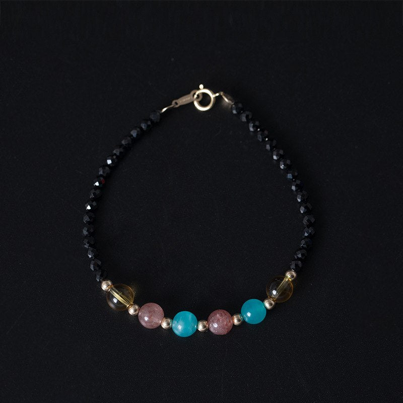 14K gold natural stone bracelets 6mm 8mm spinel crystal amazonite strawberry crystal 14k gold bracelets for women 14K jewelry