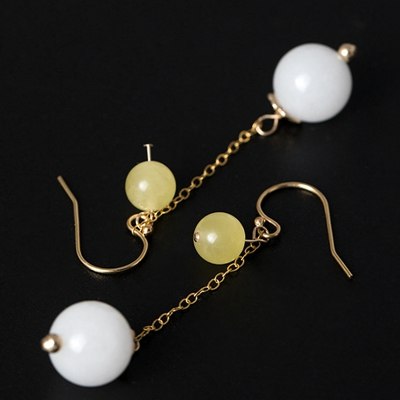 14K gold white jade beeswax earrings quality jade natural beeswax fashion trendy elegant women drop earrings charms jewelry