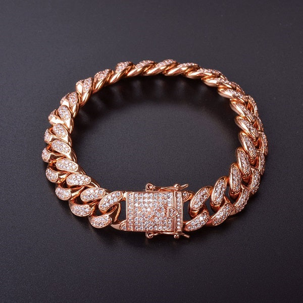 14MM Men Zircon Curb Cuban Link Bracelet hop Jewelry Gold Silver Thick Heavy Copper Material Iced Out CZ Chain Bracelet 8