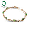 14k Rose Gold Oval 2.52ct Natural Green Tsavorite Round Cut Diamond Bracelets