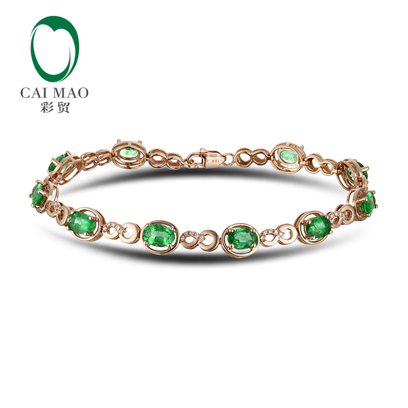 14k Rose Gold Oval 4.50ct Natural Emerald Round Cut Diamond Bracelets