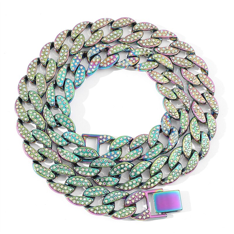 14mm Miami Cuban Link Chain Gold Silver Color Necklace Bracelet Iced Out Crystal Rhinestone Hip Hop for Men Jewelry Necklaces