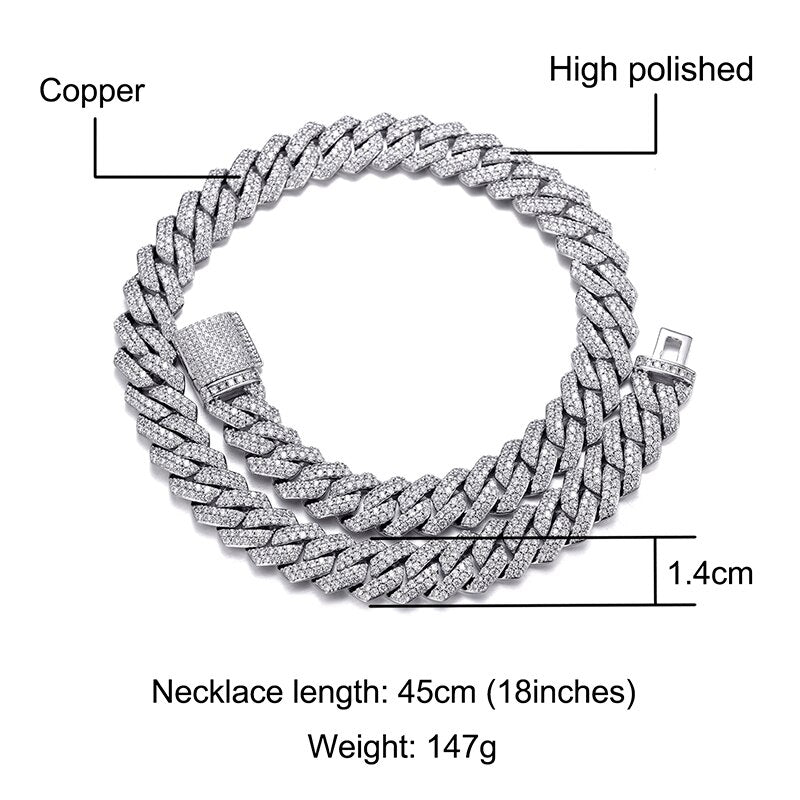 14mm Miami Cuban Link Chain Micro Paved Bling Rhinestone Gold   Color Plated Choker Necklaces For Men/Women Hip Hop Jewelry