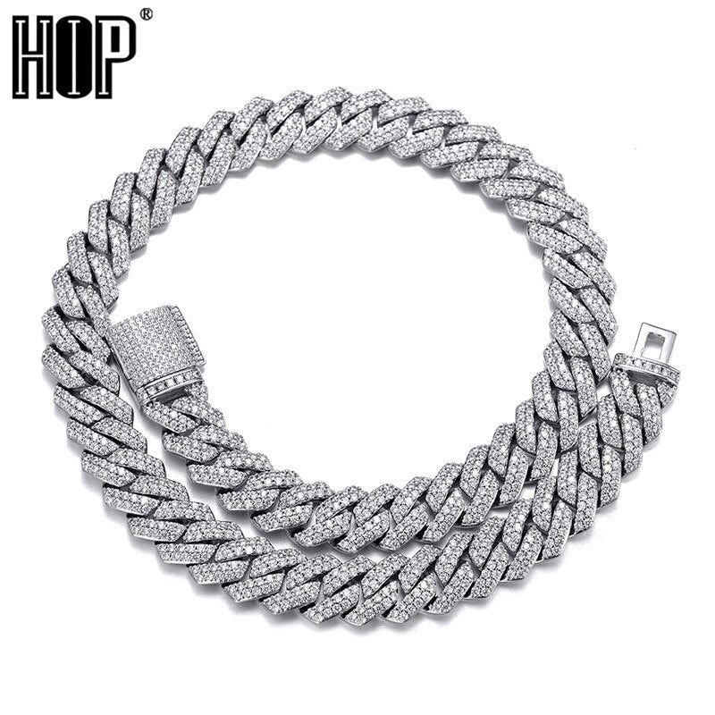 14mm Miami Cuban Link Chain Micro Paved Bling Rhinestone Gold   Color Plated Choker Necklaces For Men/Women Hip Hop Jewelry