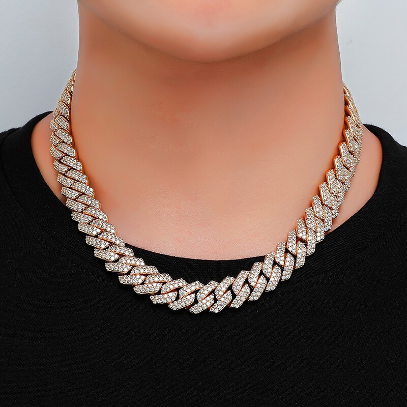 14mm Miami Cuban Link Chain Micro Paved Bling Rhinestone Gold   Color Plated Choker Necklaces For Men/Women Hip Hop Jewelry