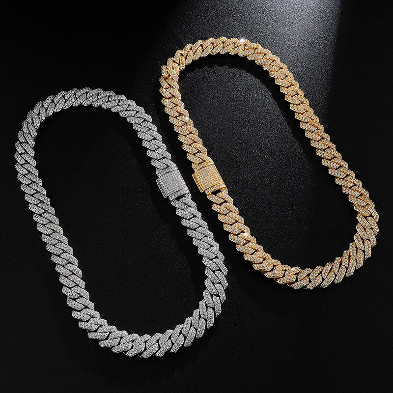 14mm Miami Cuban Link Chain Micro Paved Bling Rhinestone Gold   Color Plated Choker Necklaces For Men/Women Hip Hop Jewelry