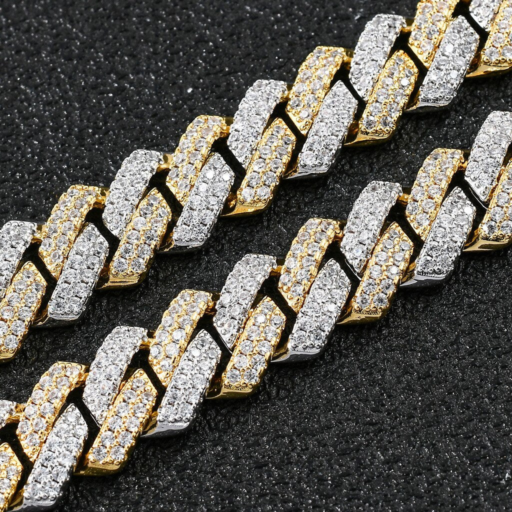 14mm Punk Iced Out Cubic Zircon Cuban Chains Necklaces Hip Hop Double Color Clavicle Choker Necklaces Pendants Collier Jewelry