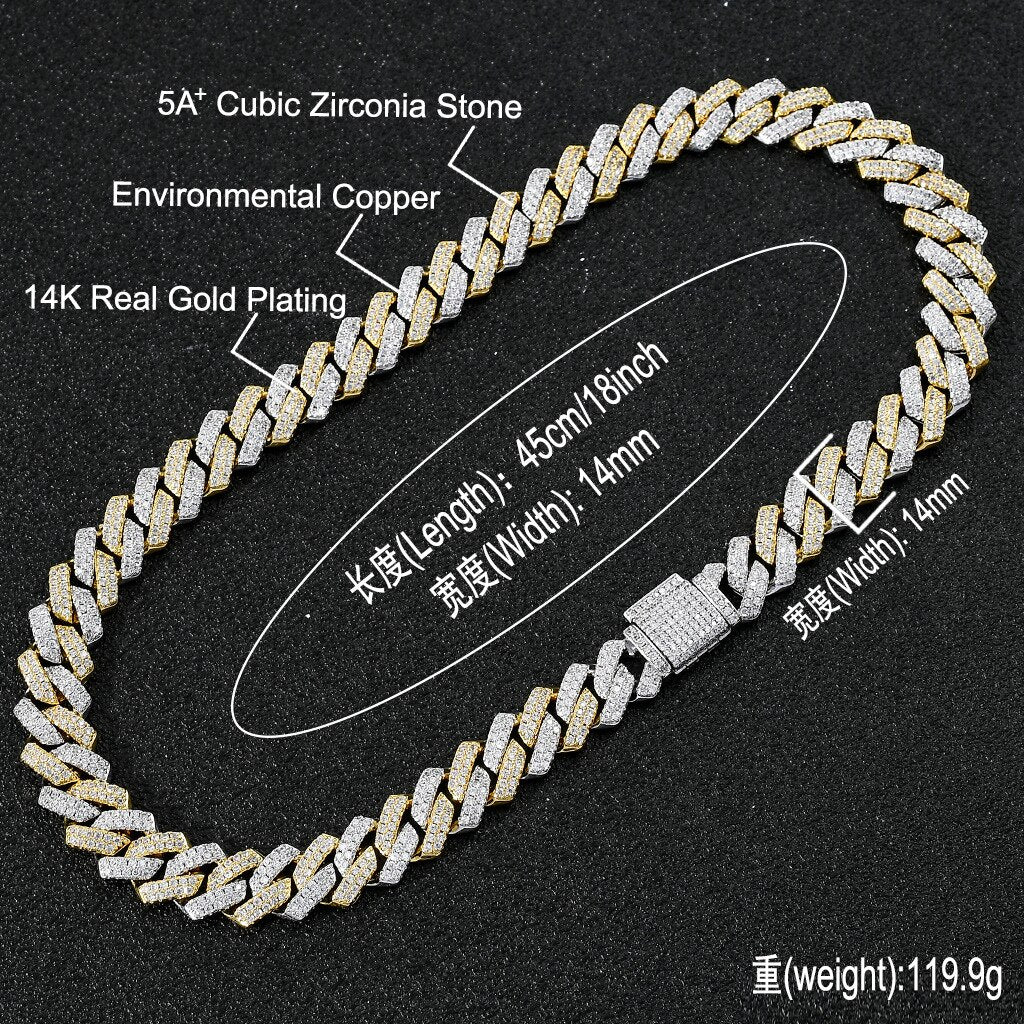 14mm Punk Iced Out Cubic Zircon Cuban Chains Necklaces Hip Hop Double Color Clavicle Choker Necklaces Pendants Collier Jewelry