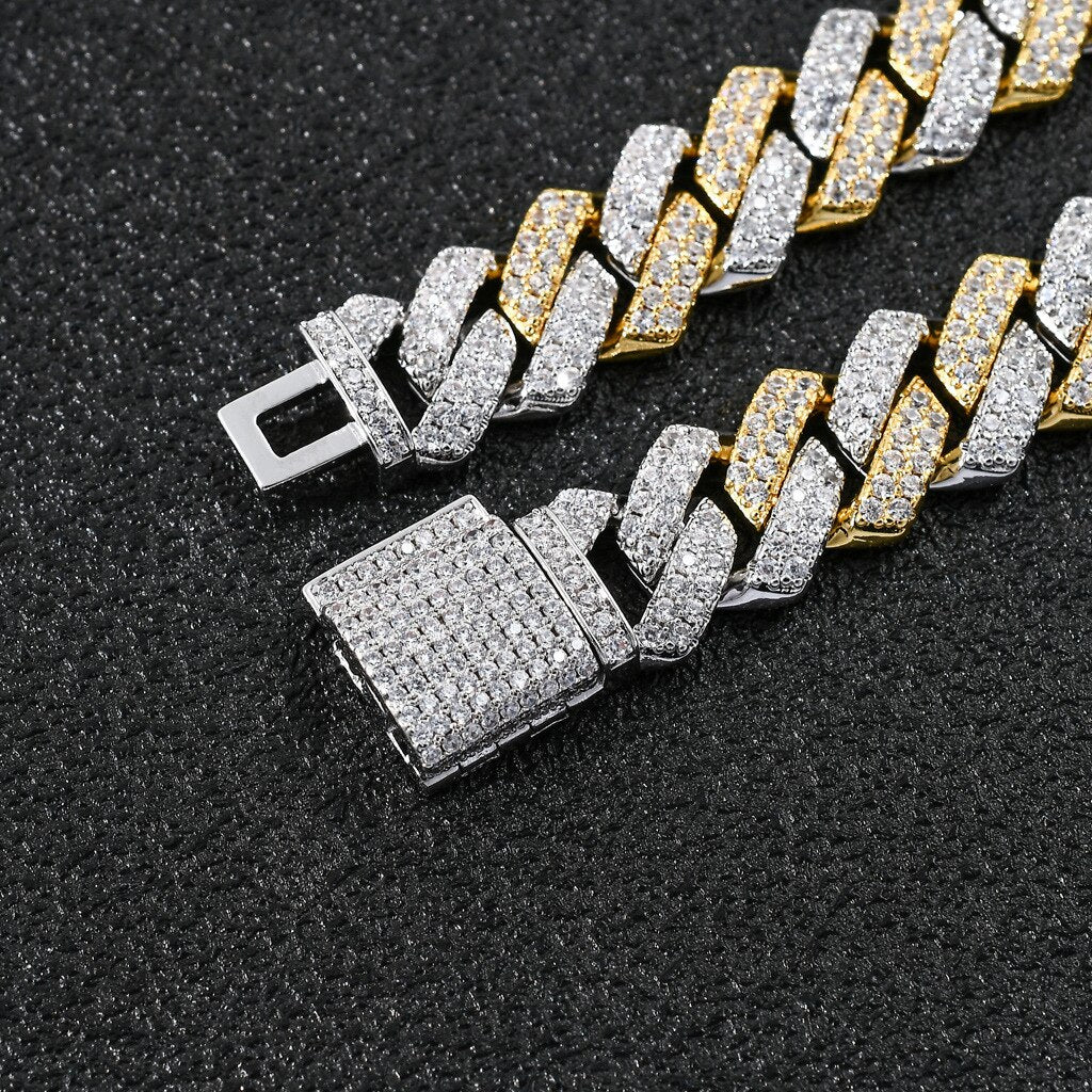 14mm Punk Iced Out Cubic Zircon Cuban Chains Necklaces Hip Hop Double Color Clavicle Choker Necklaces Pendants Collier Jewelry