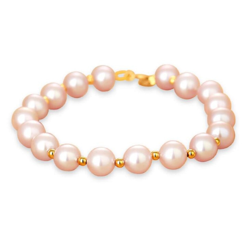 15-18cm 18K Gold Charming Bracelet For Women AAAA High Quality 6-7mm Pink Pearl Beaded Bracelet
