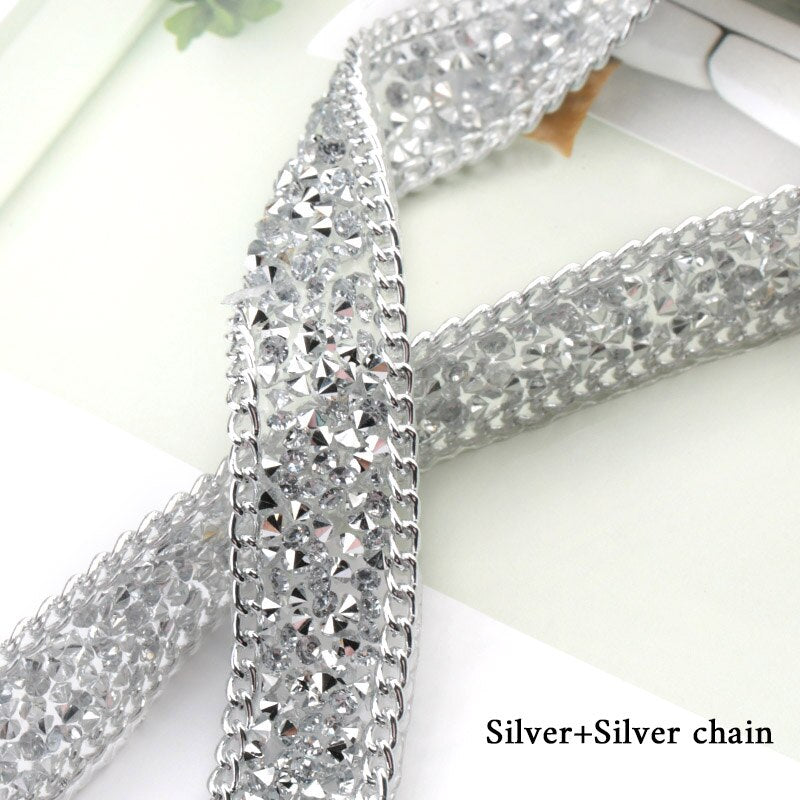 15/19.5mm Rhinestone Trim+Chain banding 1 yard/lot,DIY Resin Trim Bag Sandal decoration accessories, gemstone silver trimming