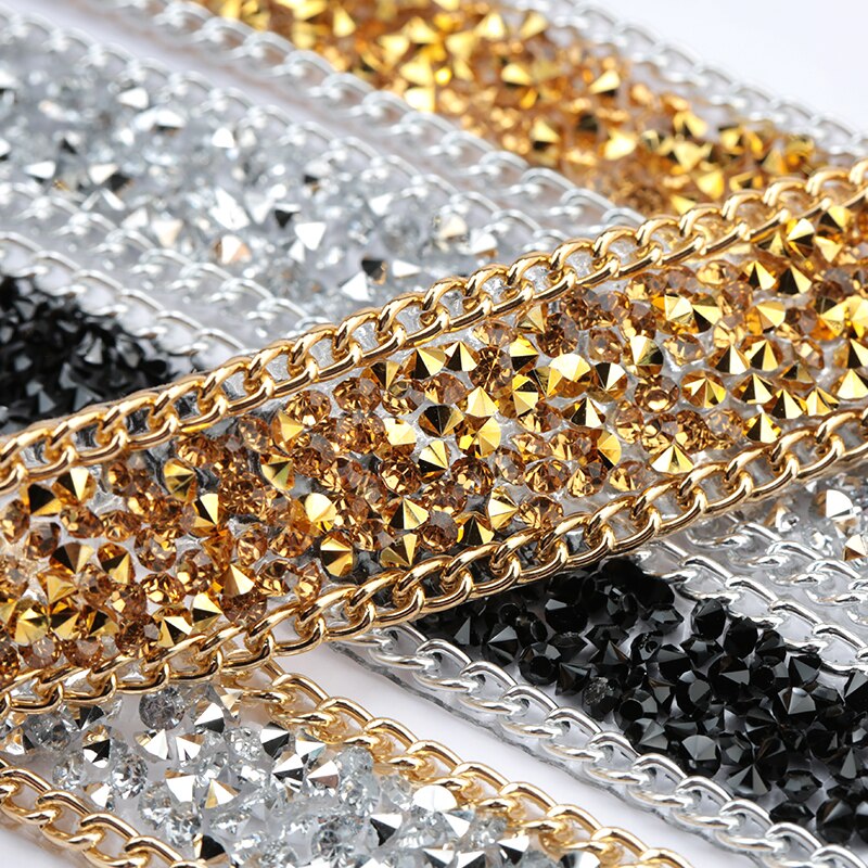 15/19.5mm Rhinestone Trim+Chain banding 1 yard/lot,DIY Resin Trim Bag Sandal decoration accessories, gemstone silver trimming