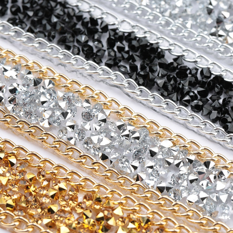 15/19.5mm Rhinestone Trim+Chain banding 1 yard/lot,DIY Resin Trim Bag Sandal decoration accessories, gemstone silver trimming
