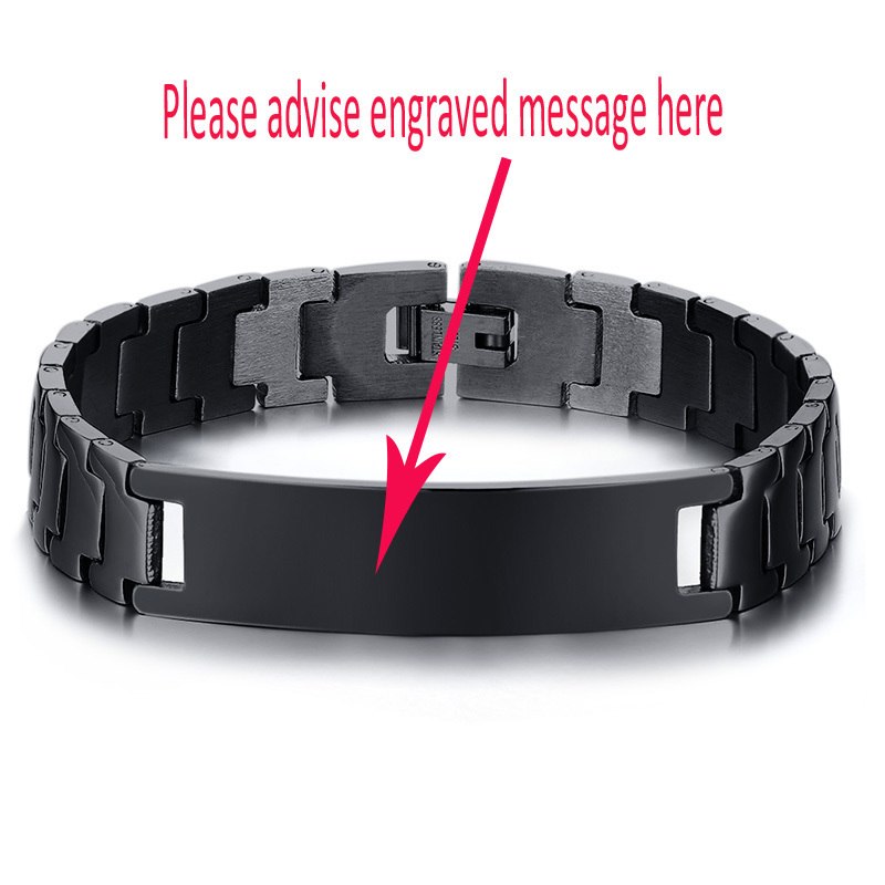 15.5mm Watch Brands Mens Bracelet Black/ Gold/ Silver 316L Stainless Steel Customized ID Logo Name Bileklik Erkek Free Engraving