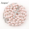 15 Colors 8mm long glass Imitation pearl bead rosaries Necklace Silver Drop Cross Virgin Mary Center Rosary Jesus Pendants