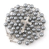 15 Colors 8mm long glass Imitation pearl bead rosaries Necklace Silver Drop Cross Virgin Mary Center Rosary Jesus Pendants