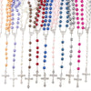 15 Colors 8mm long glass Imitation pearl bead rosaries Necklace Silver Drop Cross Virgin Mary Center Rosary Jesus Pendants