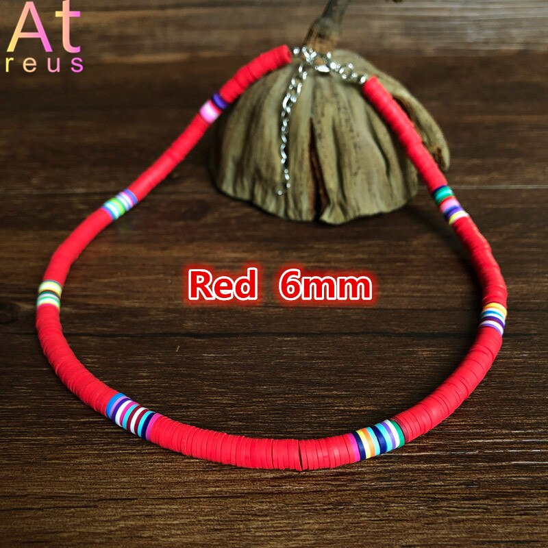 15Color Bohemian 6mm Polymer Clay Necklace Soft Pottery Choker Necklace Colorful Surfer Beads Collar Handmade Women Jewelry Gift