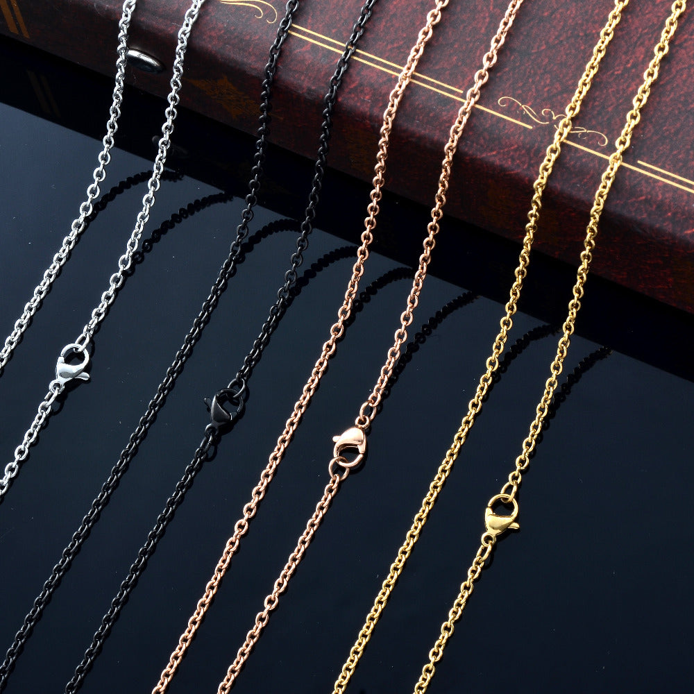 16/18/20/22/24 Stainless Steel Cross Chain Necklace 2.0mm Width Link Chain Silver, Gold, Rose Gold, Black Color 10Pcs/ Lot