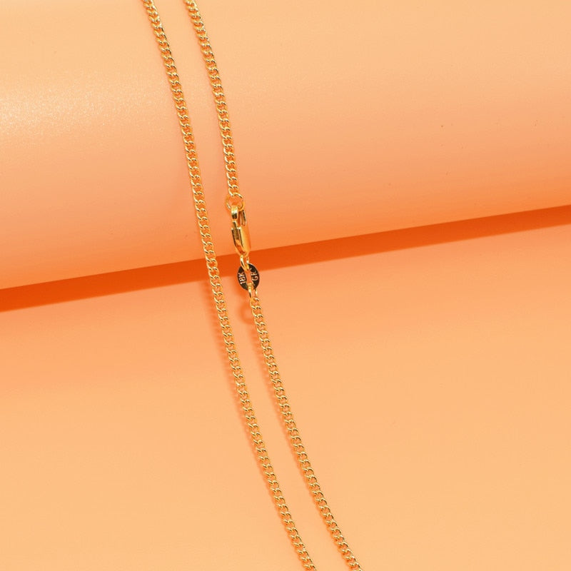 16-30 Hot Sale Popular Nice Flat Curb Chains Necklace With Lobster Clasps Fine Gold Filled Woman Girls Jewelry 1PCS Xl035