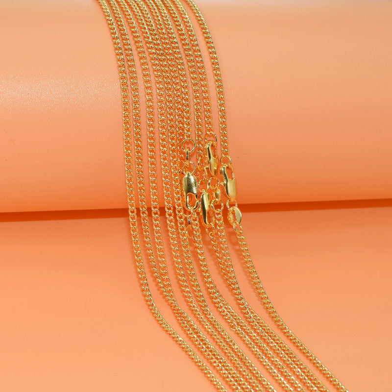 16-30 Hot Sale Popular Nice Flat Curb Chains Necklace With Lobster Clasps Fine Gold Filled Woman Girls Jewelry 10PCS Xl050