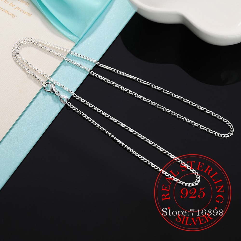 16-30inch Thin Real 925 Sterling Silver 2mm side chain Necklace Women Girls Kids Children 40-75cm Jewelry kolye collares collier