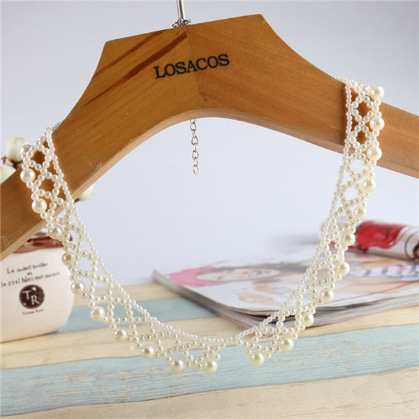 16 styles Imitation Pearl Brand Designer Bib Collar Choker Necklace Jewelry For Women Wedding Party