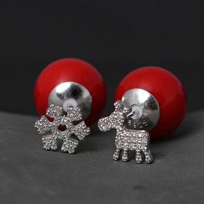 16mm Big Pearl Stud Earrings With Crystal Snowflake Elk 925 Sterling Silver Earring Women Jewelry Christmas Gift YE71