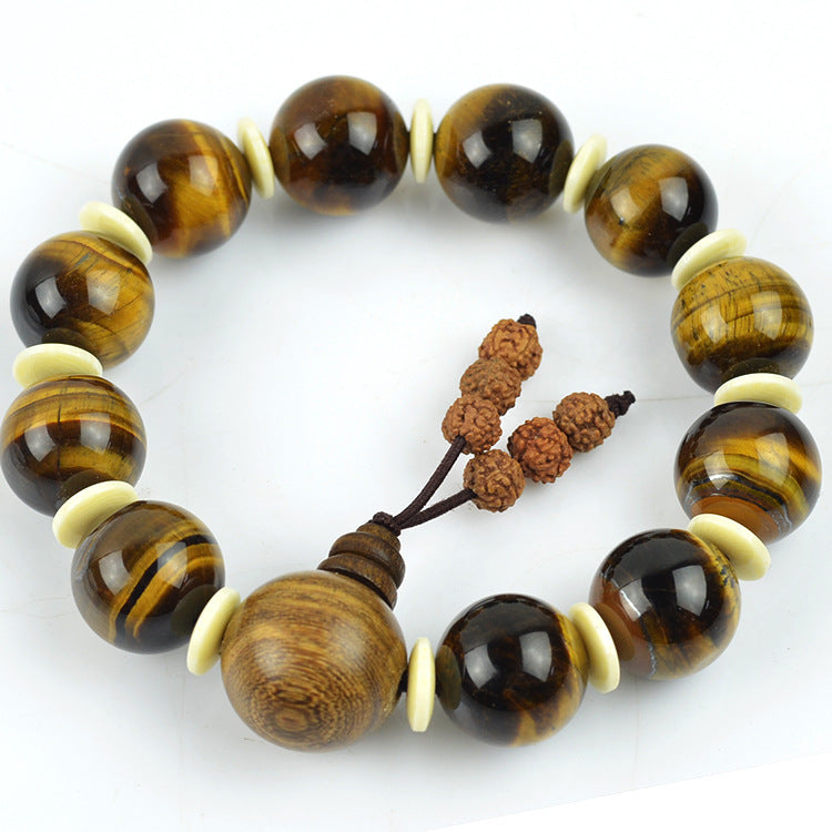 16mm Natural Tiger's Eye Stone With Golden Sandalwood Buddha Head Bracelets Jewelry For Man&woman Gifts Drop Shipping