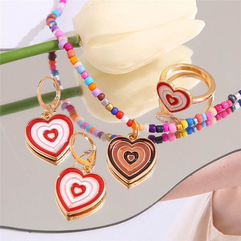 17KM Bohemian Heart Pendant Necklace Jewelry Set For Women Colorful Beaded Necklaces Set Jewelry Gifts