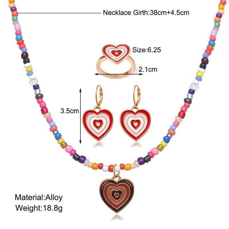 17KM Bohemian Heart Pendant Necklace Jewelry Set For Women Colorful Beaded Necklaces Set Jewelry Gifts