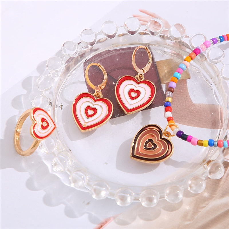 17KM Bohemian Heart Pendant Necklace Jewelry Set For Women Colorful Beaded Necklaces Set Jewelry Gifts