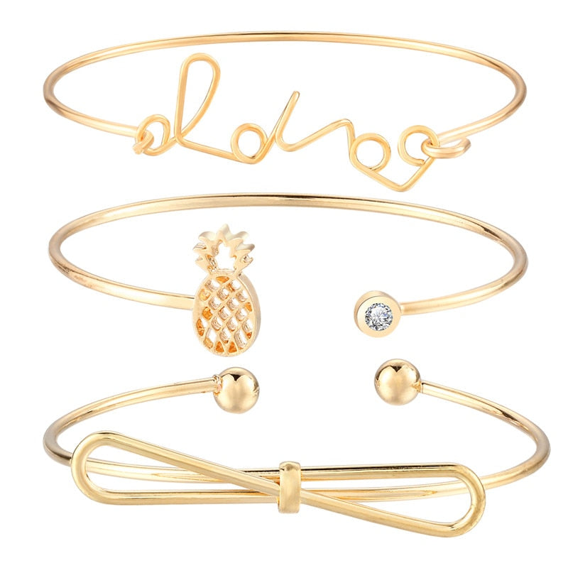 Bohemian Love Word Bracelets & Bangles For Women Gold Silver Color Crystal Cuff Charm Bracelet Femme Party Gifts