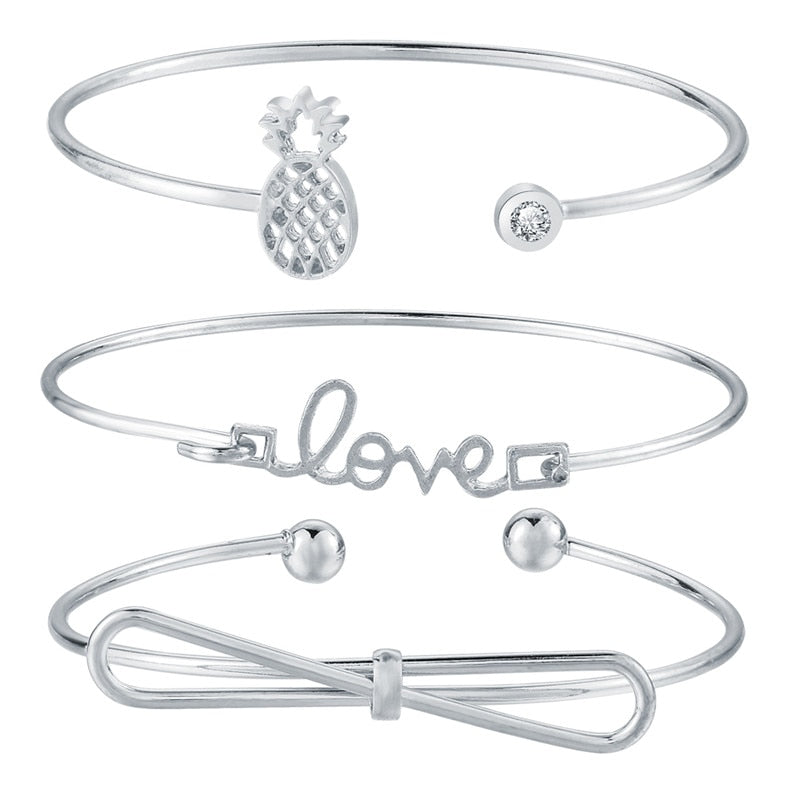 Bohemian Love Word Bracelets & Bangles For Women Gold Silver Color Crystal Cuff Charm Bracelet Femme Party Gifts