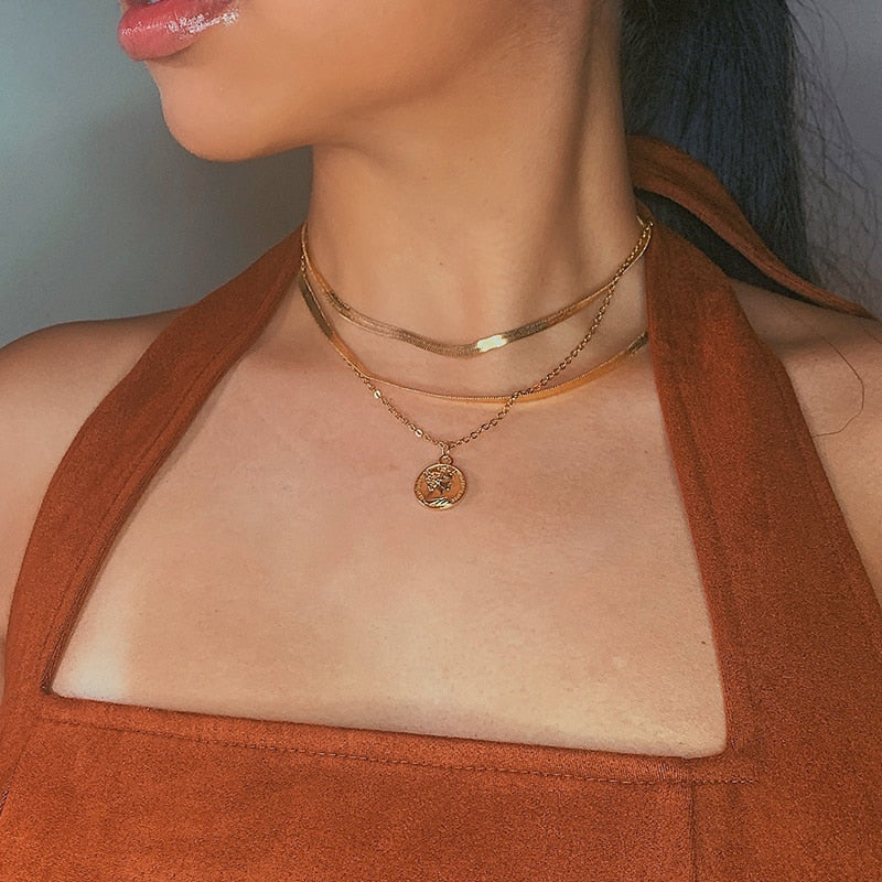 17KM Boho Green Stone Necklace For Women Gold Color Multilayered Beaded Choker Necklaces Party Jewelry