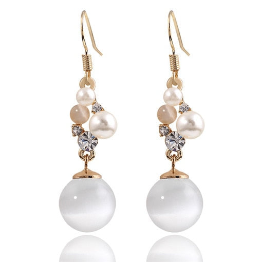 Charm Opal Pendant Long Earrings Gold Color Brand Ladies Cute Earring brincos Dangle Jewelry For Christmas Gift