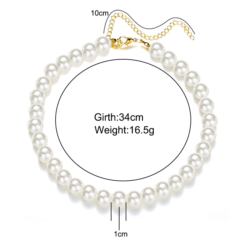 17KM Elegant White Imitation Pearl Choker Necklace Big Round Pearl Wedding Necklace for Women Charm  Jewelry